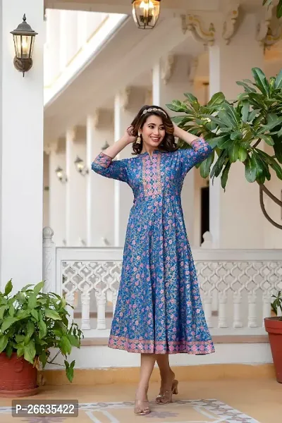 Women Printed Rayon Anarkali Kurta