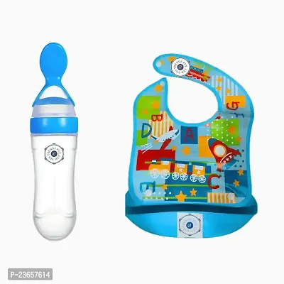 YOS TRENDZ SPOON / FOOD  FEEDER / NIBBLER  SPILL PROOF BIB WITH TRAY ( BLUE ) FOR INFANT UNISEX