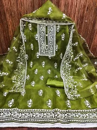 WE R FAB Green Organza Embroidered Dress Material (Unstitched)-thumb1