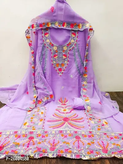 FASHION AVENUE Violet Georgette Embroidered Dress Material (Unstiched)