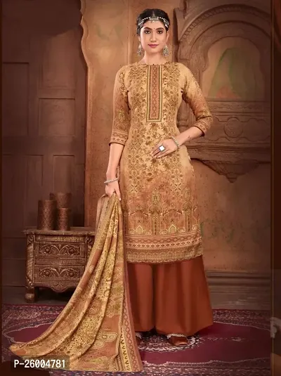 FASHION AVENUE Beige Pashmina Printed Dress Material (Unstiched)