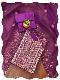 Women Purple Organza Embroidered Salwar Suit Dress Material with Dupatta-thumb1