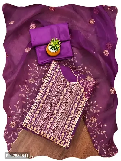 Women Purple Organza Embroidered Salwar Suit Dress Material with Dupatta-thumb2