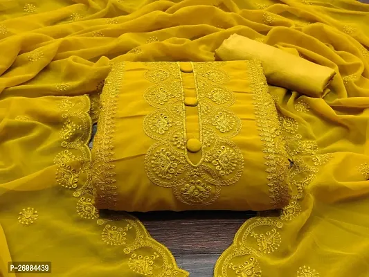 FASHION AVENUE Yellow Georgette Embroidered Dress Material (Unstiched)