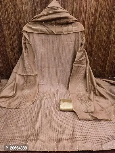 FASHION AVENUE Beige Chanderi Silk Embroidered Dress Material (Unstiched)