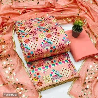FASHION AVENUE Peach Bhagalpuri Embroidered Dress Material (Unstiched)