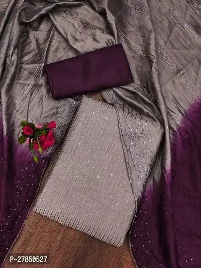 Women Purple Chanderi Silk Sequin Embroidered Salwar Suit Dress Material with Dupatta
