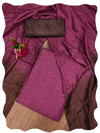 Women Wine Chanderi Silk Sequin Embroidered Salwar Suit Dress Material with Dupatta-thumb1