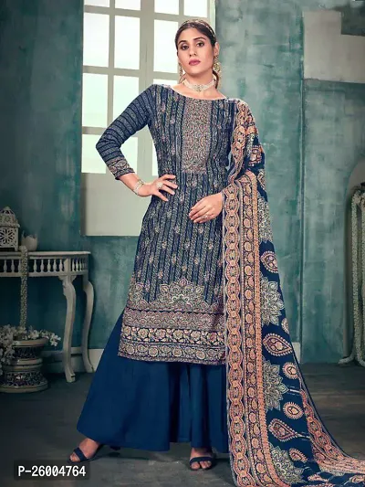 FASHION AVENUE Blue Pashmina Printed Dress Material (Unstiched)