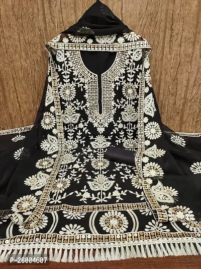 FASHION AVENUE Black Georgette Embroidered Dress Material (Unstiched)