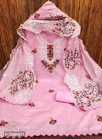 FASHION AVENUE Pink Chanderi Silk Embroidered Dress Material (Unstiched)-thumb0