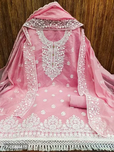 FASHION AVENUE Pink Chanderi Silk Embroidered Dress Material (Unstiched)