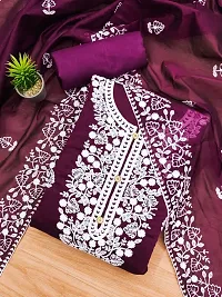 FASHION AVENUE Wine Chanderi Silk Embroidered Dress Material (Unstiched)-thumb1