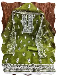 WE R FAB Green Organza Embroidered Dress Material (Unstitched)-thumb2