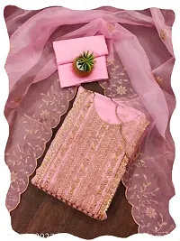 Women Pink Organza Embroidered Salwar Suit Dress Material with Dupatta-thumb1