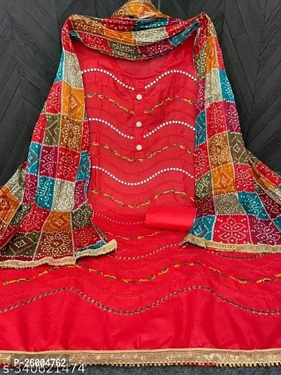 FASHION AVENUE Orange Cotton Embroidered Dress Material (Unstiched)
