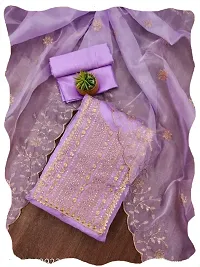 Women Lavender Organza Embroidered Salwar Suit Dress Material with Dupatta-thumb1