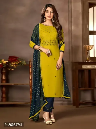 FASHION AVENUE Lemon Cotton Embroidered Dress Material (Unstiched)