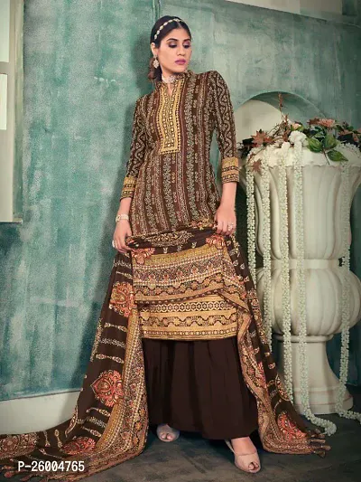 FASHION AVENUE Brown Pashmina Printed Dress Material (Unstiched)
