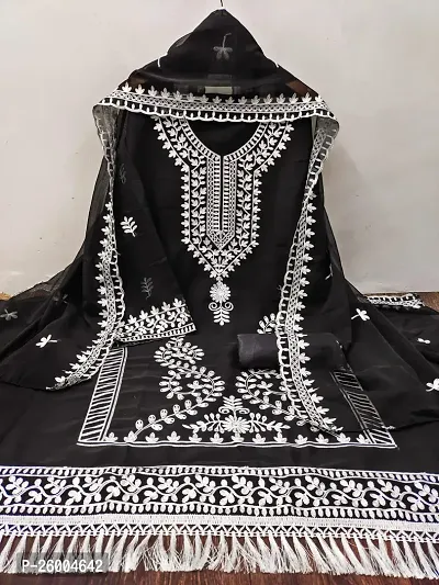 FASHION AVENUE Black Georgette Embroidered Dress Material (Unstiched)