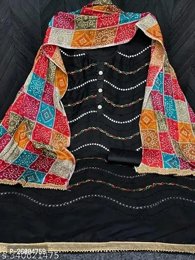 FASHION AVENUE Black Cotton Embroidered Dress Material (Unstiched)