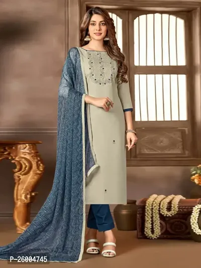 FASHION AVENUE Grey Cotton Embroidered Dress Material (Unstiched)