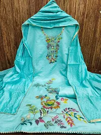 Fashioin Avenue Turquoise Banarasi Silk Embroidered Dress Material (Unstitched)-thumb1