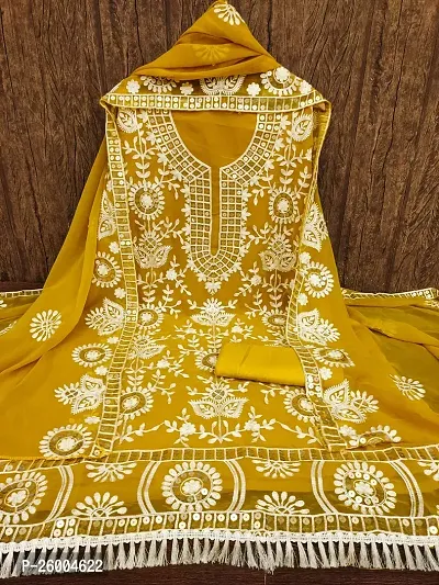 FASHION AVENUE Yellow Georgette Embroidered Dress Material (Unstiched)