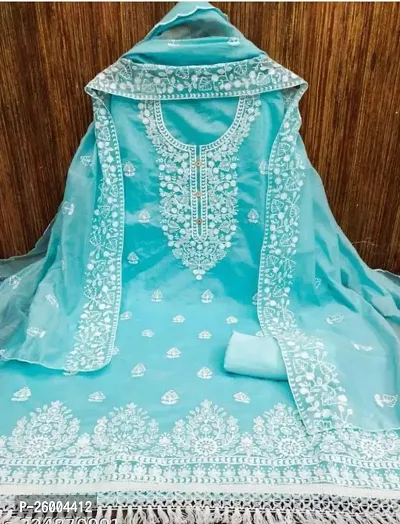 FASHION AVENUE Sea Green Chanderi Silk Embroidered Dress Material (Unstiched)