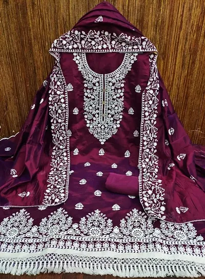 Festive Special Chanderi Silk Embroidery Dress Material