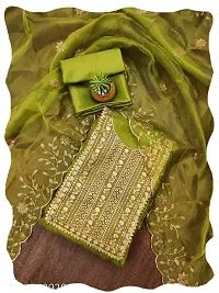 Women Green Organza Embroidered Salwar Suit Dress Material with Dupatta-thumb1