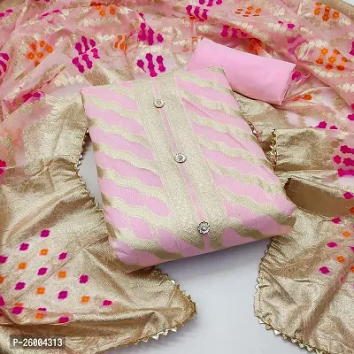 FASHION AVENUE Pink Chanderi Jacqaurd Dress Material (Unstiched)