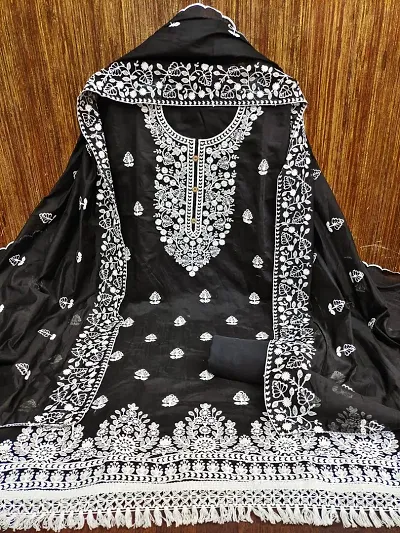 Fancy Chanderi Silk Unstitched Dress Material with Dupatta