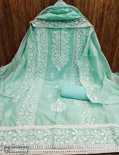 FASHION AVENUE Sea Green Chanderi Silk Embroidered Dress Material (Unstiched)