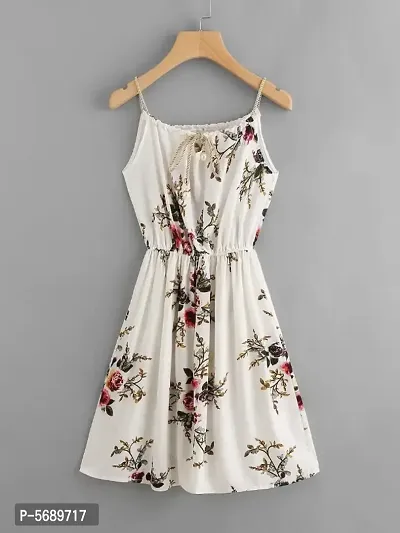 Womens White Floral Print Self Tie Cami Dress-thumb0