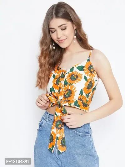 Women Yellow and White Floral Crop Top-thumb0