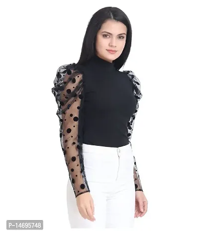 New cotton blended regular black with Net Sleeve top-thumb0