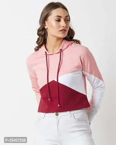 Multi colour-Block pink base Crop Sweatshirt with Hoodie