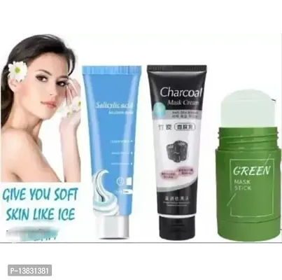 Ice-cream mask, charcoal face mask and green mask stick