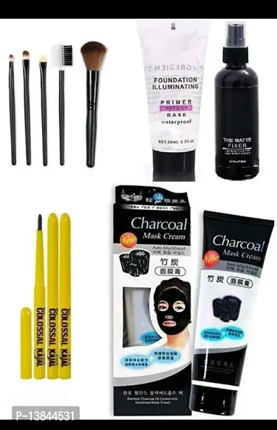 Fixer, Primer, 5in1 makeup brush, colossal kajal sticks (pack of 3) and charcoal face mask-thumb0