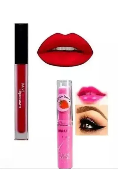 Red liquid matte lipstick and pink magic lip balm