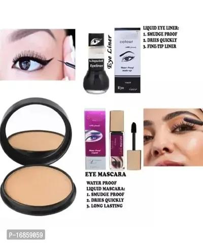 Black liquid Eyeliner, muskara and compact