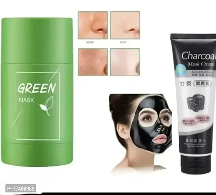Green mask stick and charcoal face mask  (pack of 1 each )
