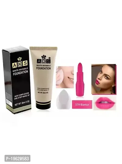 Ads foundation, blander and pink lipstick