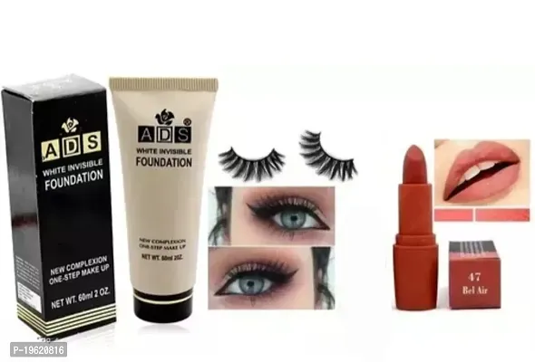 Ads foundation, 1 pair of eyelashes and red lipstick