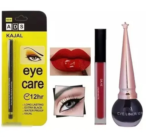 Ads kajal stick, red matte lipstick and black liquid Eyeliner