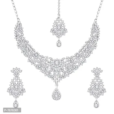 Atasi International Glim Diamond Silver Plated Alloy Choker Necklace Set For Women (R5395)-thumb0