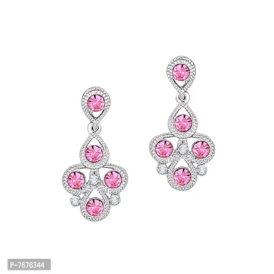 Atasi International Pink Diamond Silver Plated Alloy Necklace Set with Earrings For Women (RP5461)-thumb4