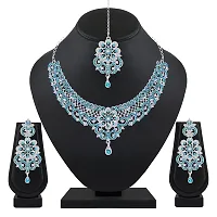 Atasi International Bridal Aqua Blue Silver Set with Earrings and Maang Tikka For Women (RF5291)-thumb3