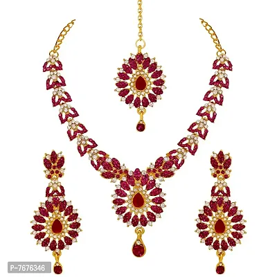 Atasi International Gold Plated Pink Diamond Necklace Jewellery Set for Women (GR5011)-thumb0